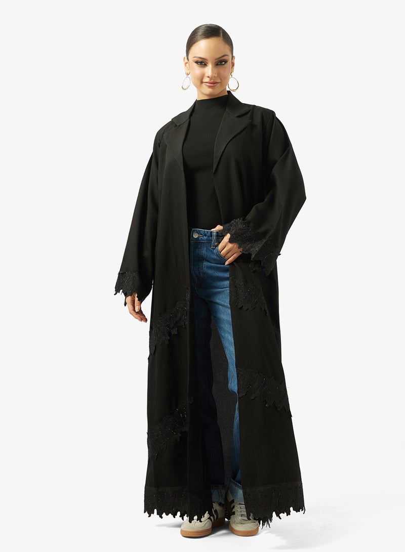 hayas closet Black Abaya with Lace details & Sheila - Image 4
